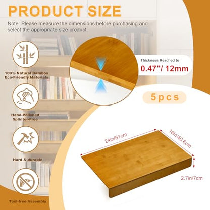 Bamboo Wire Shelf Covers for Wire Shelving,Heavy Duty Wire Rack Covers for Pantry Kitchen Closet Organizer（5pcs,24" W X 16" D - size: 24" W x 16" D