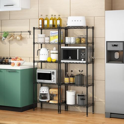 5-Tier Shelf, Adjustable Wire Metal Rack Shelving, Heavy Duty Standing Storage Shelves, Garage, Kitchen, Office, Bathroom, Shelfs Easy Assembly, 21" W x 11.4" D x 59" H, Black - color: Black, size: 5-tier 21.25"W x 11.42"D x 59.06"H