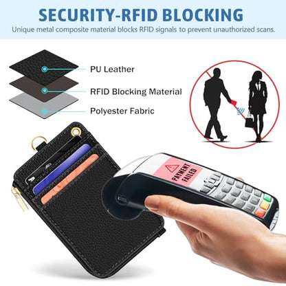 Piefly Black Lanyard Wallet with ID Badge Holder, Small Slim RFID Keychain - color: A-black