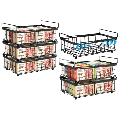 6 Pack Expandable Freezer Organizer Bins, Stackable Chest Freezer Basket - color: Black, size: 6 Packs