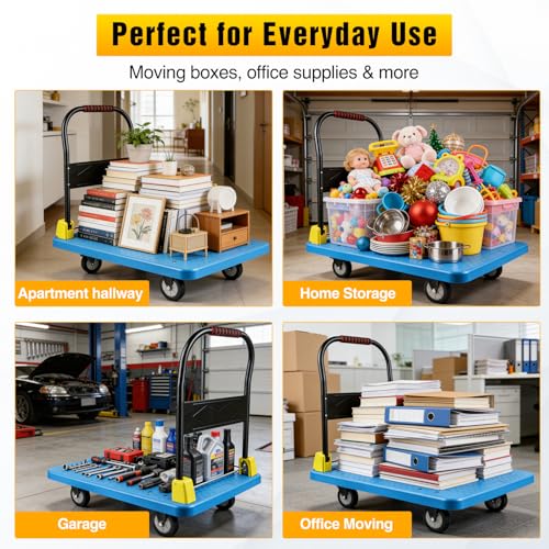 Heavy Duty Platform Cart 1100 lbs Push Cart Dolly with 5 Inch TPR Wheels 35.4 x 23.6 Inch PP Deck Flatbed Cart Platform Truck for Home Garage Warehouse Use Black - color: 1100 Lbs|blue|36x24 Inch