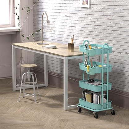 Simple Houseware 4-Tier Rolling Utility Cart with Hanging Bucket, Turquoise - color: Turqoise, size: 4-Tier