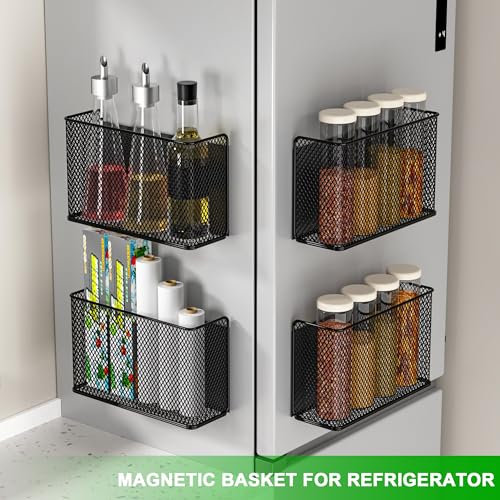 Magnetic Shelf Fridge Basket Bin for Washer Dryer Locker Whiteboard Cabinet - style: (1-Pack) Black/L