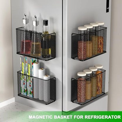 Magnetic Shelf Fridge Basket Bin for Washer Dryer Locker Whiteboard Cabinet - style: (1-Pack) Black/L