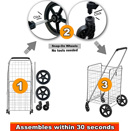 Wellmax Grocery Cart & Folding Shopping Cart with Wheels, 66 lb Max, Medium - size: Medium