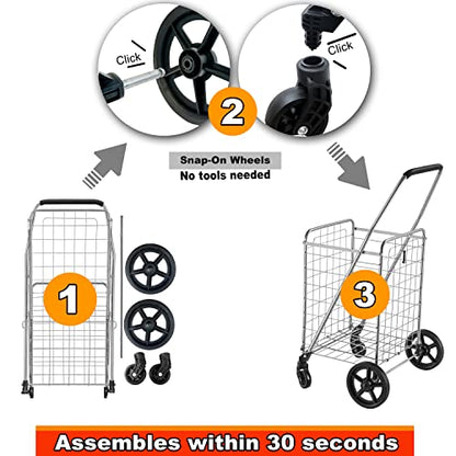Wellmax Grocery Cart & Folding Shopping Cart with Wheels, 66 lb Max, Medium - size: Medium