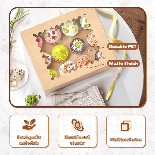 RYDDOY 4 Pack Brown Cupcake Boxes, Hold 12 Count Cupcake, Cupcake Carriers - color: Brown
