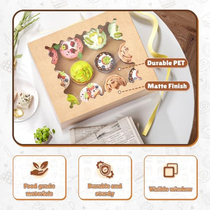 RYDDOY 4 Pack Brown Cupcake Boxes, Hold 12 Count Cupcake, Cupcake Carriers - color: Brown