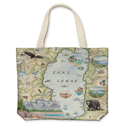 Xplorer Maps Canvas Tote Bag with Handles, Cloth Grocery Shopping Bag, Reusable & Eco-friendly Bag, 100% Cotton, Washable - color: Lake Tahoe