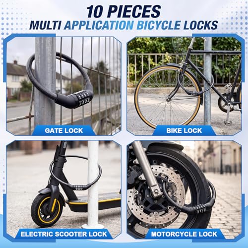 Hotop 10 Pcs 2 Feet Bike Lock Cable with Combination, Coiled Preset Bike Lock High Security 4 Digit Bicycle Locks Anti Theft Bikes Accessories Black Bicycle Cable Locks, 5/6 Inch Diameter - size: 2 Feet