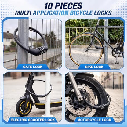 Hotop 10 Pcs 2 Feet Bike Lock Cable with Combination, Coiled Preset Bike Lock High Security 4 Digit Bicycle Locks Anti Theft Bikes Accessories Black Bicycle Cable Locks, 5/6 Inch Diameter - size: 2 Feet
