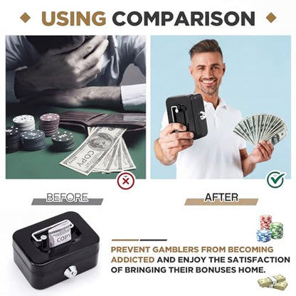 Reallnaive Metal Box for Gambler with 2 Keys Portable Safe Casino Pocket Sized Casino Cash Drop Box Metal Bank Stops the Addictive Urge