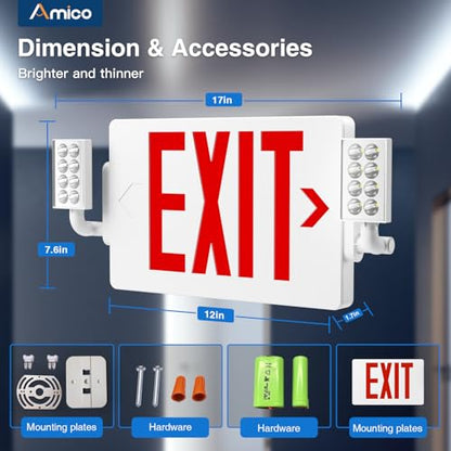 Amico 12 Pack Red Double-Sided Commercial Exit Sign Multi-Angle LED Lights - color: Red