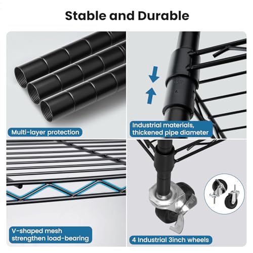 Storage Shelves 75"H Wire Shelving Unit with Wheels 1750LBS Heavy Duty Metal Shelves for Storage Adjustable 5-Tier Garage Storage Rack Kitchen Pantry Shelves Rolling Shelf on Casters, 14"D x36"W x75"H - size: Heavy 5 Tier Shelf