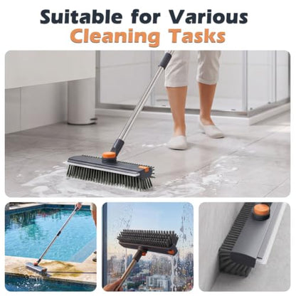 Masthome 3 in 1 Floor Scrub Brush with Long Handle, Heavy Duty Stiff Brush - color: Gray