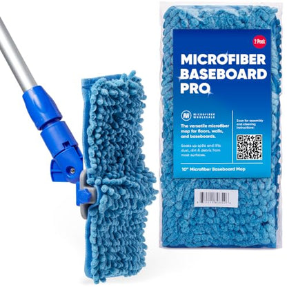 Microfiber Wholesale Baseboard Pro Mucho Mop, Chenille Microfiber Pad, 70" Handle, for Baseboards, Hardwood, Tile and Laminate Floors, 2.5 lbs - size: Baseboard Pro Kit