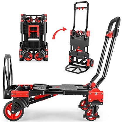 Folding Hand Truck Dolly, 330lb Convertible 4 to 2 Wheel Moving Cart, Red - size: 330LB