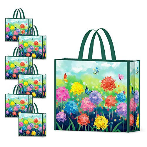 NymphFable Floral Garden Shopping Bags, 6 Pack Reusable Grocery Bag 50LBS - color: Wildflower Meadow