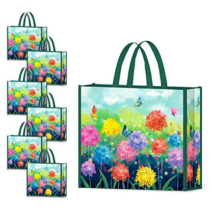 NymphFable Floral Garden Shopping Bags, 6 Pack Reusable Grocery Bag 50LBS - color: Wildflower Meadow