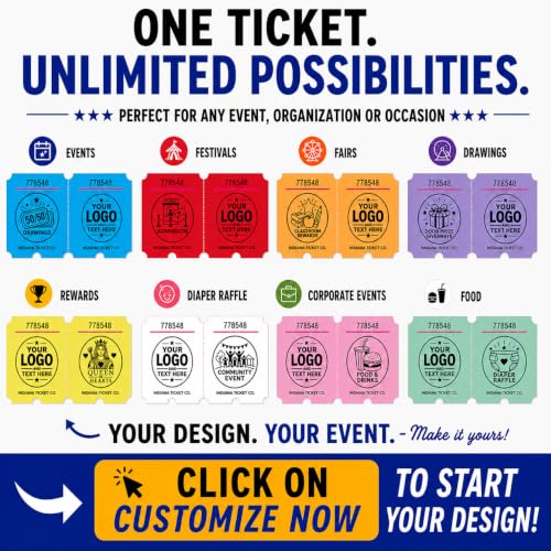 Custom Printed Raffle Tickets, 2x4 Double Roll, 1000 Tickets, Made in USA - size: 2 x 4 (Double)