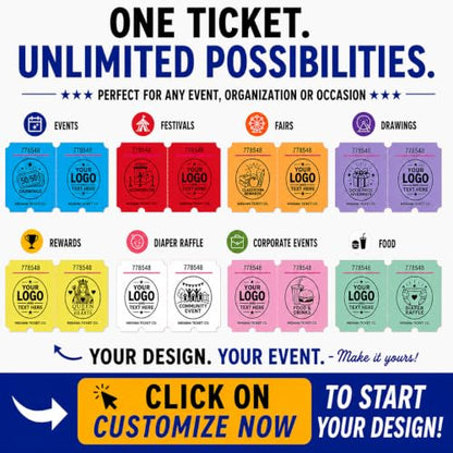 Custom Printed Raffle Tickets, 2x4 Double Roll, 1000 Tickets, Made in USA - size: 2 x 4 (Double)