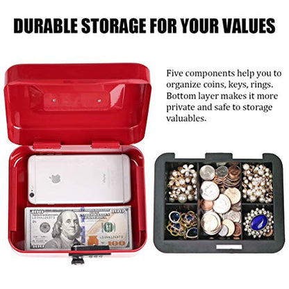 Cash Box with Money Tray, Parrency Medium Money Box with Combination Lock, 7 4/5" x 6 4/5" x 3 3/5", Red - color: Combo Red, size: Medium（7.87")