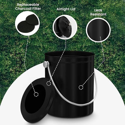 Utopia Kitchen Countertop Compost Bin 1 Gallon, Stainless Steel, Black - color: Black, size: 1 Gallon (Pack of 1)