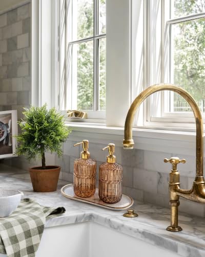 JASAI 18Oz Amber Glass Soap Dispenser with Gold RustProof Pump for Bathroom - color: Amber-golden Pump, size: 1Pack