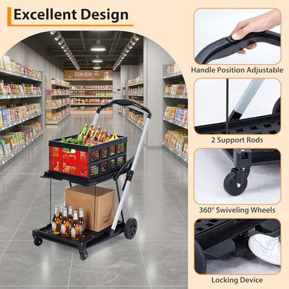 2-Tier Collapsible Aluminum Utility Cart, 198 Lb Capacity, 360° Wheels - color: Red