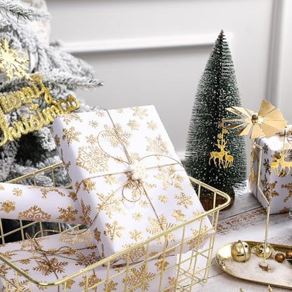 WRAPAHOLIC 30 Inch 3D Kraft Christmas Wrapping Paper - 30 Inch x 16.5 Feet - Gold and White Snowflake Wrapping Paper with Embossed Perfect for Christmas, Holiday, Party Celebration - color: Christmas Snowflakes - White & Gold, size: 30 inch x 16.5 feet
