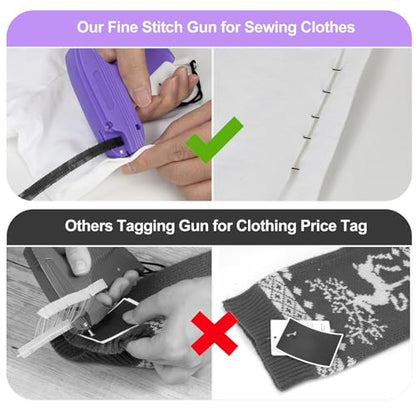 Stitch Gun for Clothes, Fixed Clothing Mini Sewing Kit with Case, Quick Stitch Sewing Gun with 6 Micro Needle, 2500 Black & 2500 White Micro Fasteners, Stitch Tag Gun (Purple)