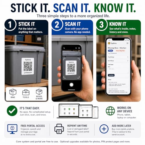 QR Code Storage Bin Labels for Home Inventory (200 Pack)
