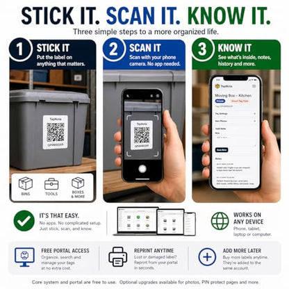 QR Code Storage Bin Labels for Home Inventory (200 Pack)