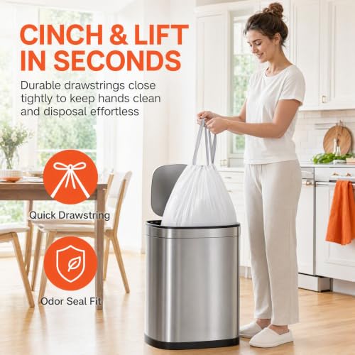 15 Gallon Heavy Duty Drawstring Trash Bags 1.2 MIL 100 Count Perfect Fit White Garbage Can Liners 15 Gallon White Drawstring Garbage Liners PERFECT FIT & GRAND SAVE! - color: for Code N 100