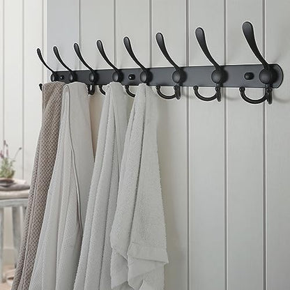Dseap Coat Rack Wall Mount - 29.5” Long 8-Tri-Hooks Heavy Duty Coat Hanger Rail Wall Hooks for Hanging Coats Hats Clothing Clothes Purse Mudroom Entryway, Black - color: Black, size: L=29.5” (1 Pcs)