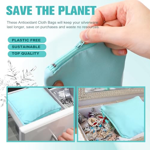Sanwuta 8 Anti Tarnish Bags,5.9 x 5.9 Inch,Lake Blue - color: Lake Blue, size: 5.9 x 5.9 Inch