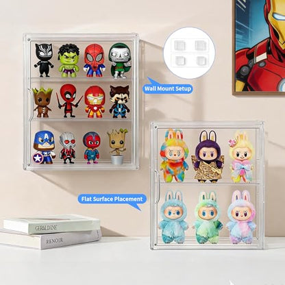 3-Tier Clear Acrylic Display Case for Figures, Wall-Mounted
