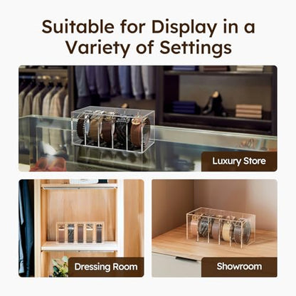 FEMELI Acrylic Belt Organizers for Closet 5-Slots Belt box with Dust Cover - size: 5 Compartments with Lid