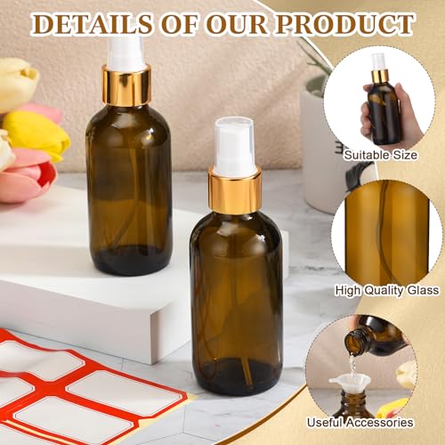 Fumete 2 Pack Glass Spray Bottles 4oz,Amber, Golden Top,Mist Bottle - color: Amber, Golden Top, style: Mist Bottle