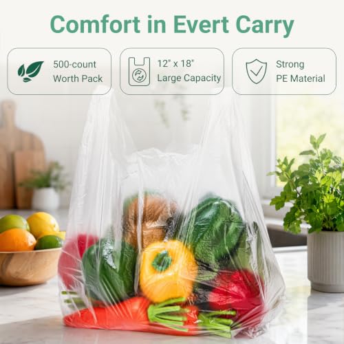 500 Pcs Clear T Shirt Shopping Bag, 12''W x 18''H