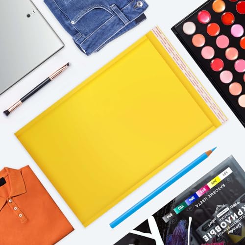 packbabol Kraft bubble mailers 10.5x15 Inch 50 Pack,Self-Sealing Paper Envelopes for Packaging,Strong Adhesion Envelope Mailers, Waterproof Cushioned Padded Shipping Bags Yellow #5 - size: 10.5x15-50Pc