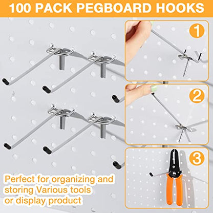 Moxweyeni 100 Pack 6 Inch Pegboard Hooks for Hanging, Pegboard Accessories