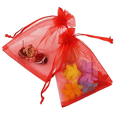Wudygirl 100 PCS Organza Bags 4"x6" Gift Bags with Drawstring Bright Red - color: Bright Red, size: 4x6 IN