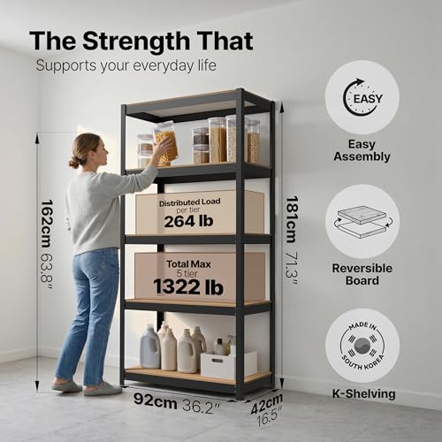 HOMEDANT House Black 36.2" W 5 Tier Storage Shelves Garage Shelving Unit - color: Black, size: 36.2"W x 16.5"D