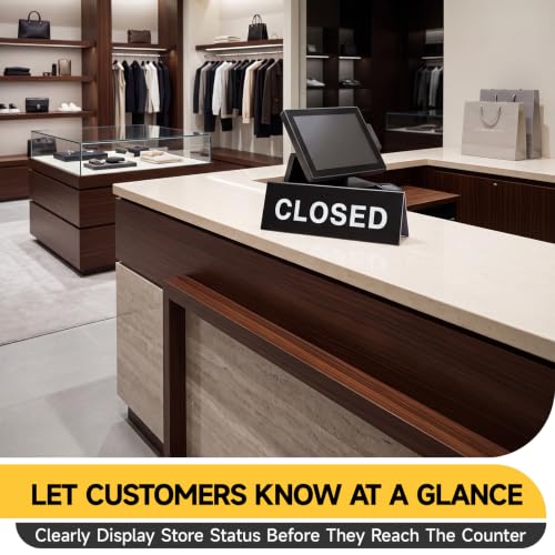 Lewtemi 3 Pcs Closed Desk Sign 3 x 8 Inch Double Sided Closed Tent Sign ABS Engraved Tabletop Display Symbol Black White Letter for Checkout Office Hotel Retail Counter Workspace