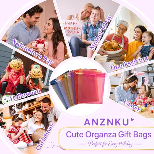 ANZNKU 100PCS Organza Bags 6x9, Purple Small Mesh Gift Bag Drawstring Bulk - color: Purple