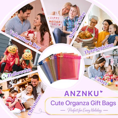 ANZNKU 100PCS Organza Bags 6x9, Purple Small Mesh Gift Bag Drawstring Bulk - color: Purple