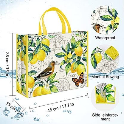 NymphFable Lemon Bird Shopping Bags, 5 Pack Reusable Tote Bags 50 LBS - color: Multi-lemons