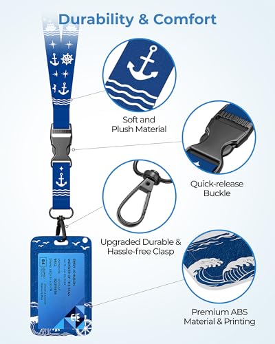 2 Pack Cruise Lanyard for Ship Cards, Printed Design Cruise Ship Lanyards with Heavy Duty ID Badge Holders & Detachable Buckle, Cruise Essentials 2026 for Carnival, Royal Caribbean, MSC, NCL - color: Black+navy Blue