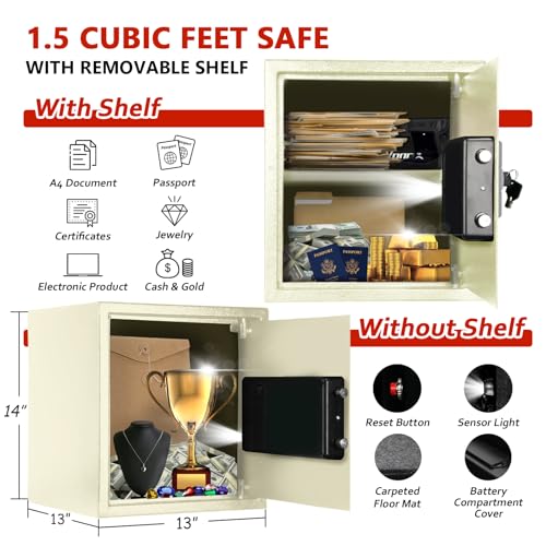 Voncabay Money Safe Box for Home with Digital Keypad, 1.5 Cu. Ft., White - color: White, size: 1.5 Cubic Feet